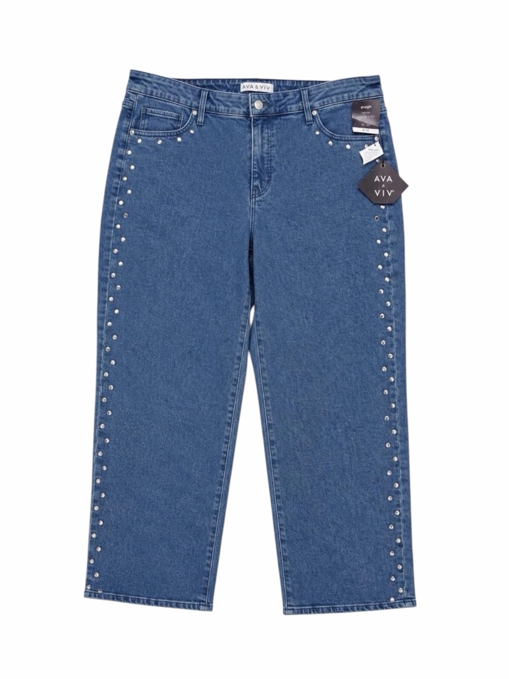 New High Rise Straight Leg Jeans‎ by AVA & VIV Dark Wash Studded